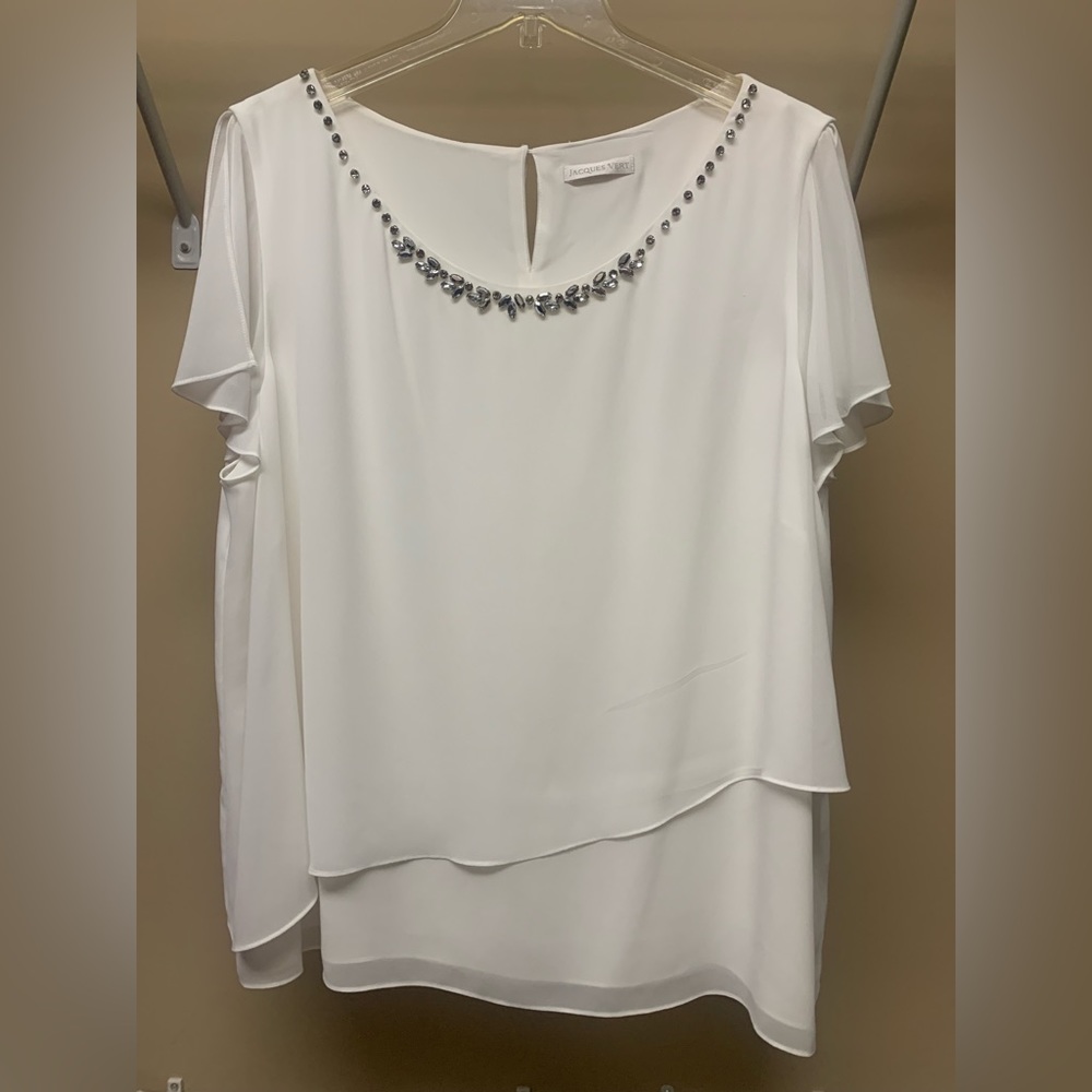 From UK: Layered asymmetrical white blouse with decals